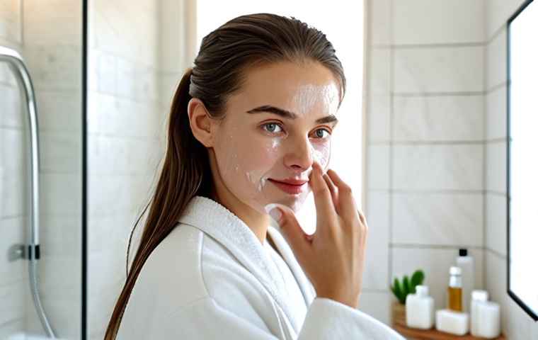 Natural Skincare Routine**

"A woman with a fresh, clean face, fully clothed, applying a natural soap to her face in a bright bathroom. Focus on the gentle application and the natural ingredients. The background includes natural light and minimalist decor. Safe for work, appropriate content, professional skincare, perfect anatomy, natural proportions, high quality."

**