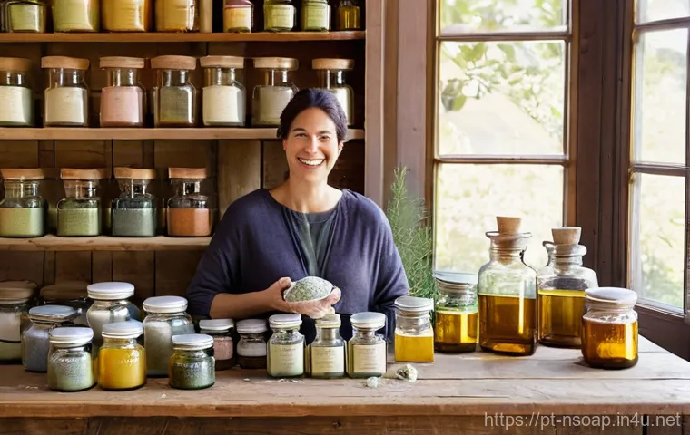 천연비누 재료 구입처 - **Prompt:** A warm, inviting image of a skilled artisan, a woman in her late 30s or early 40s, with ...