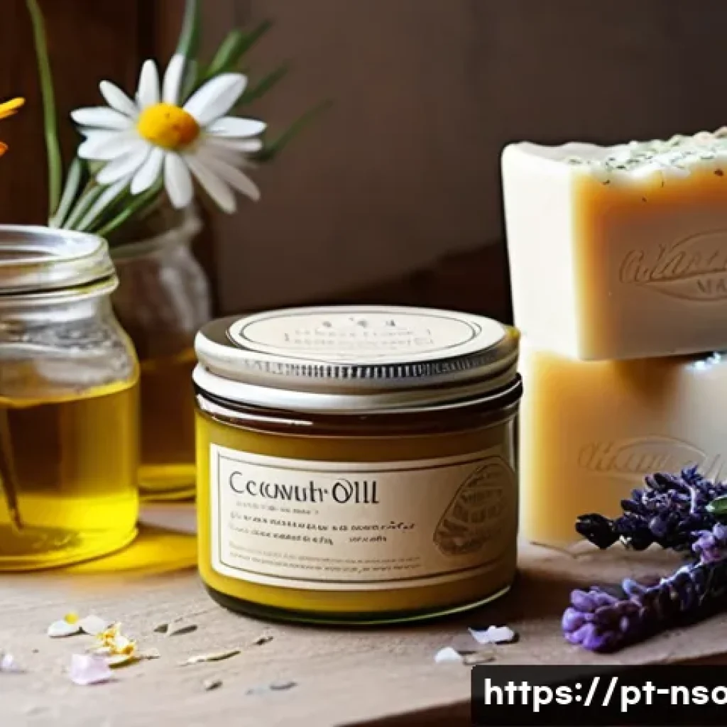 천연비누 만들기 팁 - A cozy artisanal soap-making scene featuring a wooden table filled with natural ingredients: glass j...