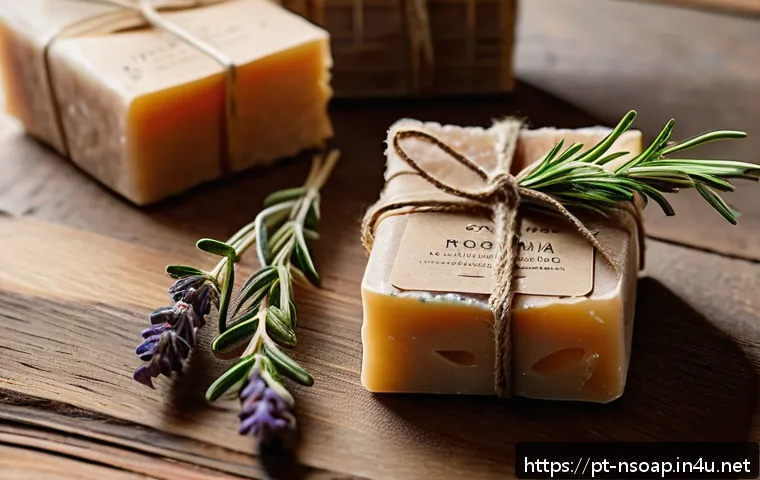 천연비누 판매방법 - A beautifully styled flat lay of natural handmade soaps on a rustic wooden table, surrounded by drie...